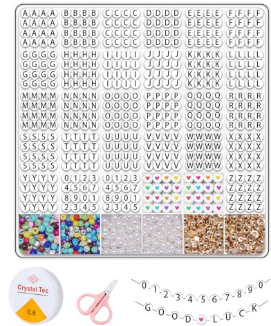 1800+ Perlen für Armbänder & Buchstabenperlen: Komplettes Set für Schmuckherstellung, inkl. Kristallfaden, Perlen, Rocailles, Anhänger - Ideal für DIY Halsketten, Armbänder