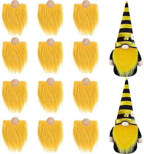 Asudaro Wichtelbärte zum Basteln, 12PCS Weihnachtswichtel Bart Gesichtslose Puppe Bart Fake Bart DIY Dekor Halloween Weihnachtsmann Bart Kunstpelz Stoff Weihnachten Wichtel Zubehör Gelb