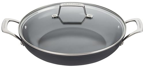 Le Creuset Essential - Cacerola poco profunda de cerámica antiadherente con tapa de vidrio, 3.9 cuartos de galón