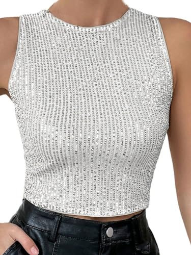 MoreChioce Damen Glitzer Crop Top Bandeau Top Ärmellos Frühling 2024 Personalisierter Stil