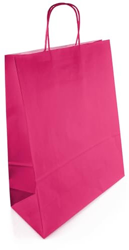 Netuno 200 sacchetti colorati carta rosa 25 x 11 x 32 cm buste carta colorata con manici borse spesa grandi con fondo piegato per feste compleanno Natale matrimonio regalo shopper paper bags