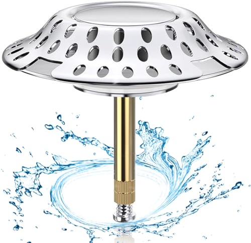 Bouchon de baignoire 2 en 1, diamètre 72 mm, avec tamis à cheveux, Filtre de vidange, Attrape-Cheveux, réglable en hauteur, en laiton, contre l'obstruction