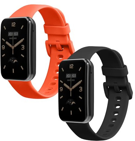 kwmobile Straps Compatible with Xiaomi Mi Band 7 Pro Straps - 2x Replacement Silicone Watch Bands - Smartwatch or Fitness Tracker - Black/Orange