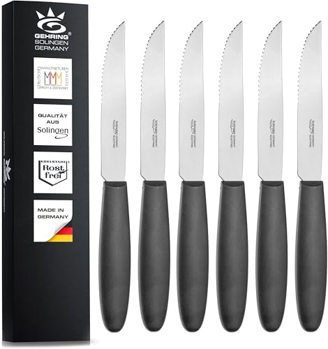SOLINGEN| Steakmesser mit Wellenschliff x6, rostfreier Edelstahl und Kunststoffgriff | Made in Germany, eisgehärtete & scharfe Tomatenmesser & Brötchenmesser, ideal als Campingbesteck | Serie Big