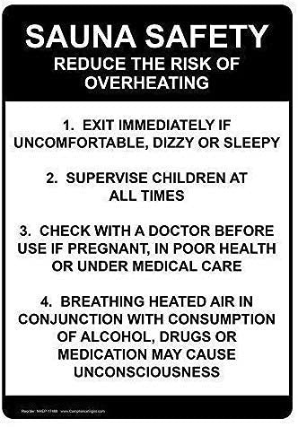 Biopracess Outdoor Decor Aluminum Sign Sauna Safety Reduce The Risk Of Overheating Metal Tin Sign 8x12 inches