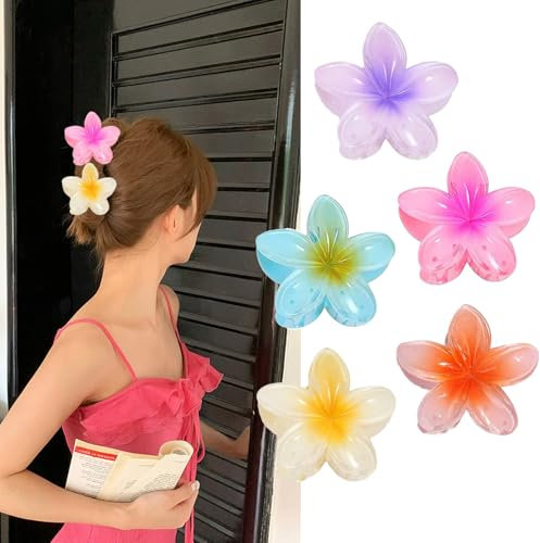 Lot de 5 pinces à cheveux en forme de fleur pour femme, jolie pince à cheveux hawaïenne, accessoires de cheveux hawaïens pour cheveux épais, Pour Cheveux Épais Et Fins Barrette Fleur