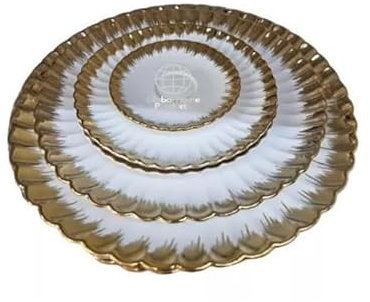 Ceramic White Dish Serving Platter with Gold Rim | 40cm Elegant Serving Tray for Party Food, Events, and Home Décor | Luxury Gold Rim Design for Special Occasions and Everyday Use (Small)