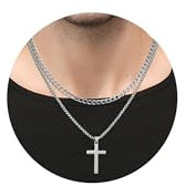 HSWYFCJY 2Pcs Cross Necklace for Men Silver Layered Cross Chain Stainless Steel 50cm Cuban Chain and 55cm Round Box Chains with Cross Pendant length Multi Necklace Gifts for Men Women