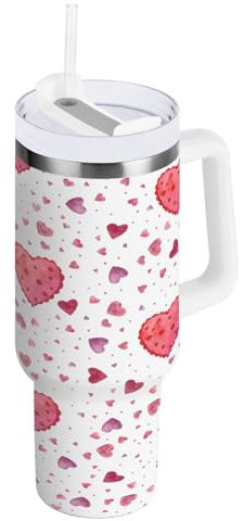 Cgiub Valentine's Day Heart 40oz Tumbler with Straw and Lid Vacuum Insulated Stainless Steel Water Bottle Travel Mug with Handle Leakproof Ice Coffee Cup Keeps Drinks Hot and Cold