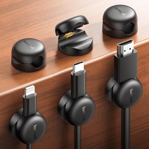 Lamicall [6 Piezas] Clip de Cable de Resorte - [Super Mini & Ahorro Espacio] Organizador Cable Autoadhesivo Sin Residuos, Clip Cable para HDMI, USB, PC, TV, Hogar, Cocinas, Oficina, (8mm) - Negro
