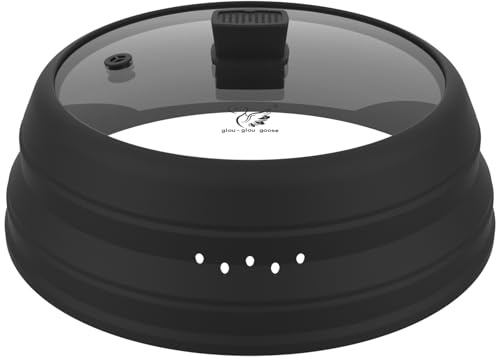 Microwave Splatter Cover Glass Cover Guard Lid with Collapsible Silicone for Food Pot Plate Cover 9.8 inch Black