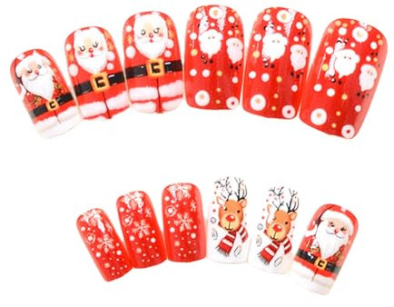 Weihnachten Falsche Nägel Rentier Presse Auf Nägeln Schneeflocken Vollbezüge Kleben Auf Nägeln Cartoon Santa Künstliche Nägel