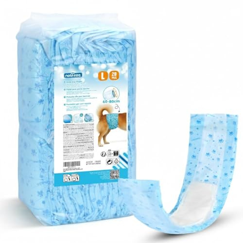 Nobleza 20 Pezzi Pannolini per Cani Maschi USA e Getta Taglia L (44-66 cm) - Anti perdite 360 con Nucleo in Gel - Fasce per l'incontinenza e la marcatura - Chiusure Regolabili Senza Tirare
