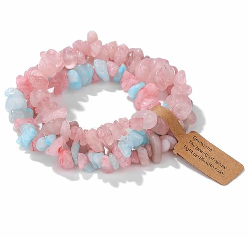 ZENGSING 3 Stück Edelstein Armband, 4mm Stretch Armbänder, Perlenarmband, Armband Heilsteine Damen, Paar/Freundschafts/Partner Armbänder (Rosa Quarz)