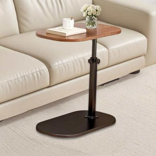 C Shaped End Table, Side Table for Sofa, 360°Swivel TV Tray Table for Small Spaces, Adjustable Height TV Tray, Swivel Couch Side Table That Slides Under (Walnut)