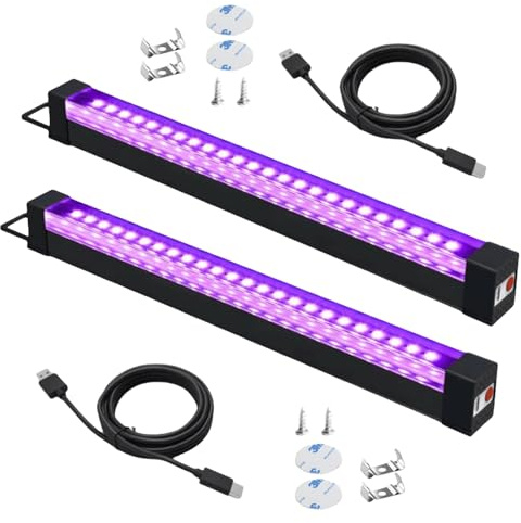 PORFOYO 2 Stücke LED Schwarzlicht, Schwarzlicht Röhre, UV Bar Schwarzlichtlampe Blacklight UV Licht Röhre UV Lamp Bar Partylicht Schwarzlichtleiste Rechargeable, Für Party, Deko, Disco