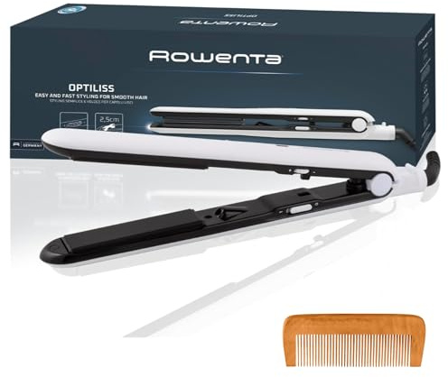 Rowenta Optiliss, Plancha de Pelo, Revestimiento Cerámico SF33320 | Pelo Suave, 11 Ajustes de Temperatura hasta 230 °C, Alisado Eficiente, Calentamiento en 30 Segundos, Color: Blanco