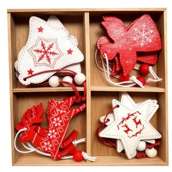 ARYIMYDP 12 Stück Holz Weihnachten Deko Weihnachtsbaum Schmuck Holzanhänger Natürlicher Christbaum-Behang für Geschenke DIY Handwerk Basteln