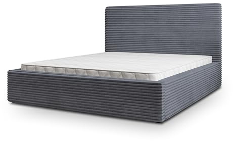 Masseno Polsterbett MIRETTI 160x200 cm, Doppelbett, Bettkasten, Stauraum, Lattenrost Und Kopfteil - Graphitfarben, TILIA 90