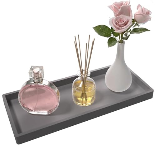 Countertop and Vanity Tray, 30x12.5cm Countertop Decorative Tray, Big Silicone Furniture Decorative Tray, Kitchen Sink Organizer for Scrubber, Lotion Bottles, Perfume, Jewelry（Grey)