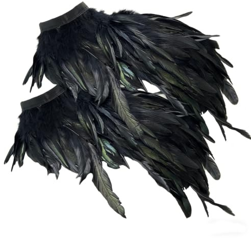 Generisch 2 Stück Gothic Schwarz Feder Cape Schal Federn Schulter Flügel Halloween Pfau Karneval Kostüm Feder Stola Federn Schulter Schal Halloween-Kostüm Federboa Karneval Federschal Accessoire