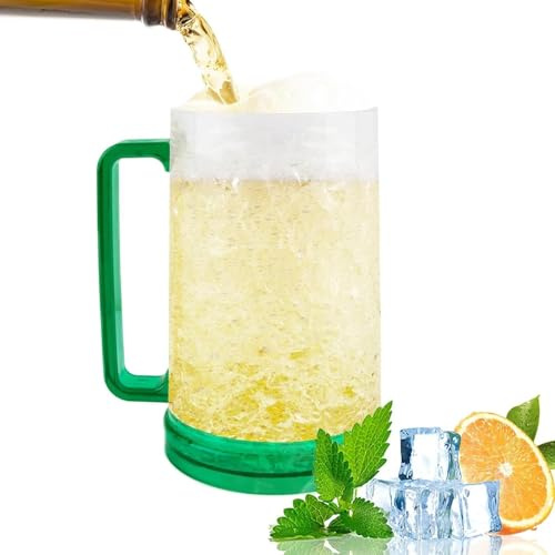 XIMEY Boccale di Birra Refrigerante, 450 ML Bicchiere Birra Doppia Parete, Bicchieri Freezer Birra, Boccali da Birra con Manico, Boccale Birra in Plastica per Mantenere Fresche Bevande (Verde)