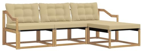 vidaXL Outdoor-Sofagarnitur mit Kissen 4 pcs Weiß und Beige, Garten Sofa, modernes Eckmöbel, strapazierfähiges Set für die Terrasse, ideal zum Entspannen