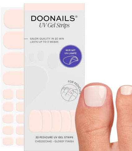 DOONAILS® UV Gel Strips Pediküre Cheesecake Vanille – Nagelfolie UV härtend, 32 Strips in 16 Größen – Bis zu 3 Wochen Halt, HEMA-frei & vegan, Salonqualität