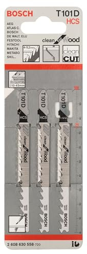 Bosch Professional 3 x Stichsägeblatt T 101 D Clean for Wood (für weiches Holz, gerader Schnitt, Zubehör Stichsäge) 10 - 45 mm