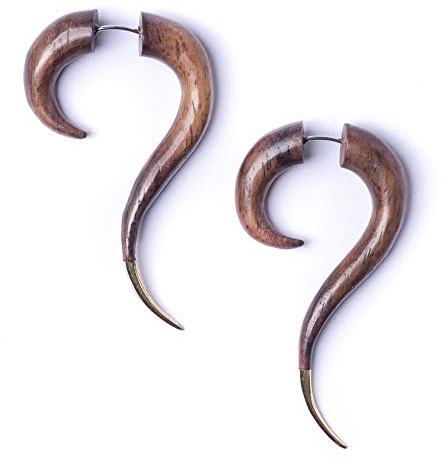 81stgeneration Lange Spiral-ohrringe aus Holz für Damen | Tribal Cheater Ohrstecker | Handgefertigte Gebogene Talon Fake Stretcher für Männer | Boho Holz-kunstmessgeräte | Surfer Emo Punk Schmuck