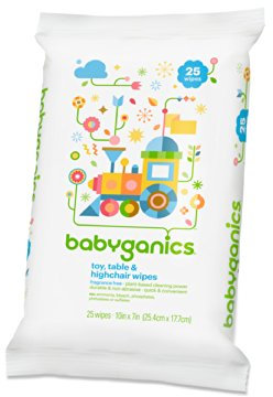 Toy, Table & Highchair Wipes, Fragrance Free, 25 Wipes - BabyGanics - UK Seller