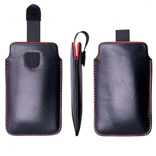 Premium Echtleder Tasche für iPhone, iPhone 2G, iPhone 3G, iPhone 3GS, iPhone 4, iPhone 4S, LG E510. Aus echtem Leder (Aussen Schwarz - Innen Rot