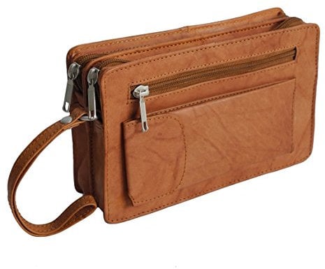 Bag Street Leder - Exquisite Leder Herren Handgelenktasche, Herrentasche, Handtasche, Handgepäck-Tasche (Tan - Doppelkammer) - präsentiert von ZMOKA®