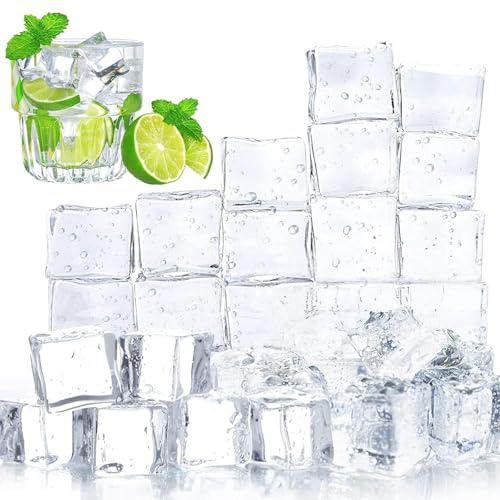 DomeStar Clear Fake Ice Cubes, 100 PCS 1.0(25mm) Plastic Ice Cubes Acrylic Clear Ice Rock Diamond Crystals Square Fake Ice Cubes Display for Home Decoration Wedding Centerpiece Vase Fillers