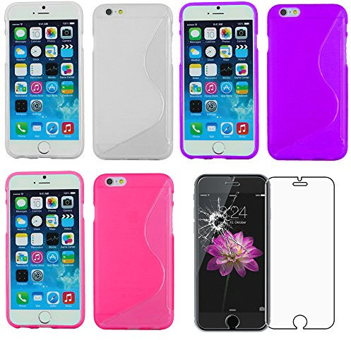 ebestStar - kompatibel mit iPhone 6 Hülle iPhone 6S x3 Flex Silikongel Handyhülle, Klar TPU Schutzhülle, S-line, Transparent, Lila, Pink + Panzer Schutz Glas