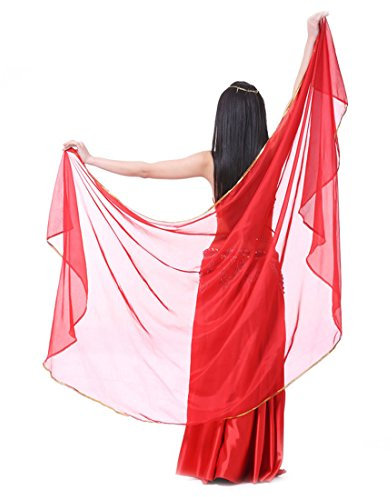 Calcifer Bauchtanz-Schal, Chiffon, halbrund, 250 cm x 120 cm, Schleier, Zubehör für Frauen, professionelle Tänzerin (rot)