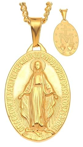 BOBIJOO JEWELRY - Anhänger, Mann-Frau-Medaille Wundertätige Jungfrau Maria, Gold-Plated Steel String