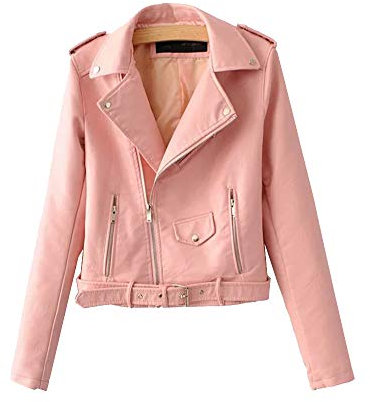 Giubbotto di Similpelle Chiodo Donna Giacca da Motociclista Pu Pelle Cappotto Zip Sottile Pink M
