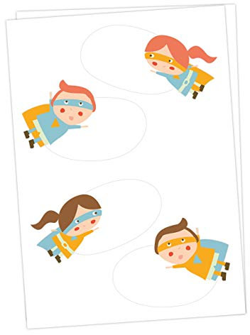 Papierdrachen 8 Bunte Sticker zum Beschreiben für Kinder - Motiv Superhelden - Ideal zum Beschriften von Schulbüchern und Schulheften oder Geschenken zu Weihnachten