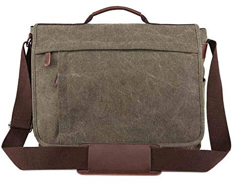 Neuleben Vintage Groß Umhängetasche Schultertasche 17 Zoll Laptoptasche Canvas Messenger Bag Damen Herren (Grün)