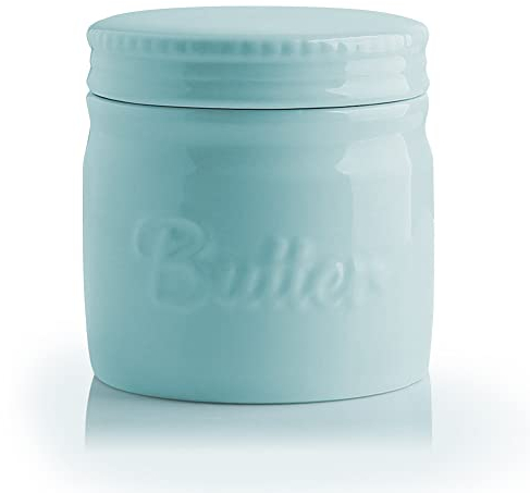 Sweejar Butterbehälter aus Porzellan, französische Butterdose mit Wasserlinie, Keramik-Butterbehälter für weiche Butter (Türkis)