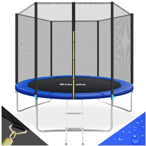 tectake® Trampoline de Jardin Extérieur Ø 305 cm Trampoline Rond avec Échelle, Filet de Protection & Tour rembourré, Enfants Adultes Certifié GS pour Une Sécurité Maximale
