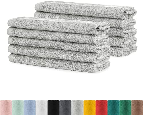 BaSaTex - Handtuch Set für Gäste 10er Pack - Frottee-Handtücher mit Aufhängeschlaufe aus weicher Baumwolle in 30x50cm - Waschtücher für Gäste Öko-Tex Standard 100 Zertifiziert - Grau