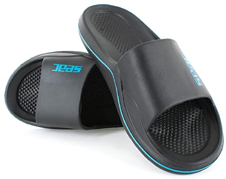 SEAC CAYA, Sandales avec Bande pour la Plage et la Piscine, Noir/Bleu, 45