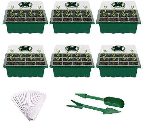Fuuner Bac à semis,Lot de 6 plateaux de germination à 12 cellules Serre Interieur Plateaux de Culture,Serre Intérieure Pépinière Boîte Propagateur Jardin,Bac Culture avec Couvercle et Ventilation,vert