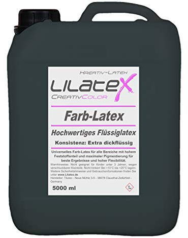5 Liter Lilatex farbiges Flüssiglatex / Farblatex / Latexmilch - extra-dickflüssiges Naturlatex in TIEF SCHWARZ