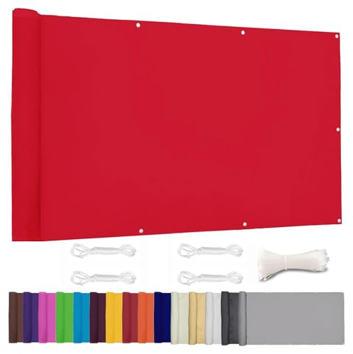Lingle888 Balkon Sichtschutz PB2 PES blickdichte Balkonumspannung mit Ösen und Kabelbinder 8 Tage geliefert - in div.20 Größen & 14 Farben 420D(Rot,1x5m)