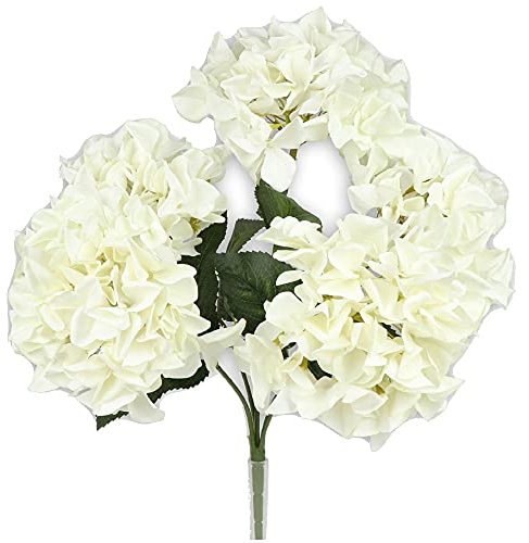 Matches21 Lot de 5 fleurs d'hortensia artificielles pour décoration Blanc crème Ø 18 cm