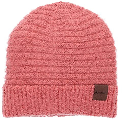 Antonio Damen Strick Mütze Bouclé Beanie lachs