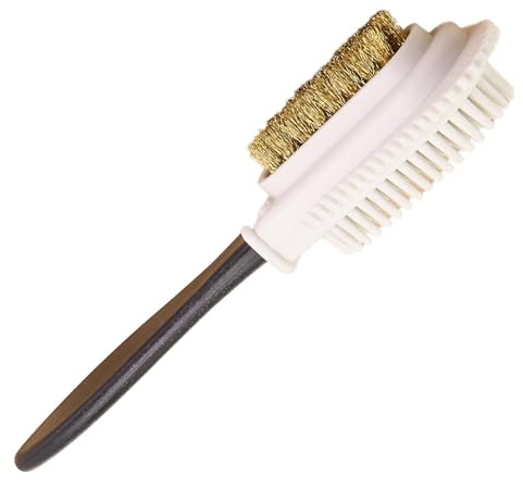 Wildlederbürste mit Stiel – Schuhbürste mit Messing, Nylon und Gummi - Raulederbürste zur Velourleder Reinigung und Pflege - mit Nubuk Radiergummi, für Nubuk, Rauleder, Wildleder und Velour